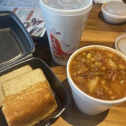 A pint of Brunswick Stew with Cornbread and an iced tea- fabulously delicious combination! A pint of Brunswick Stew with Cornbread and an iced tea- fabulously delicious combination!