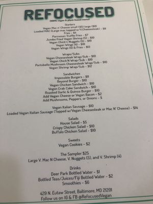 Menu photo 3 Refocused Vegan Baltimore, MD