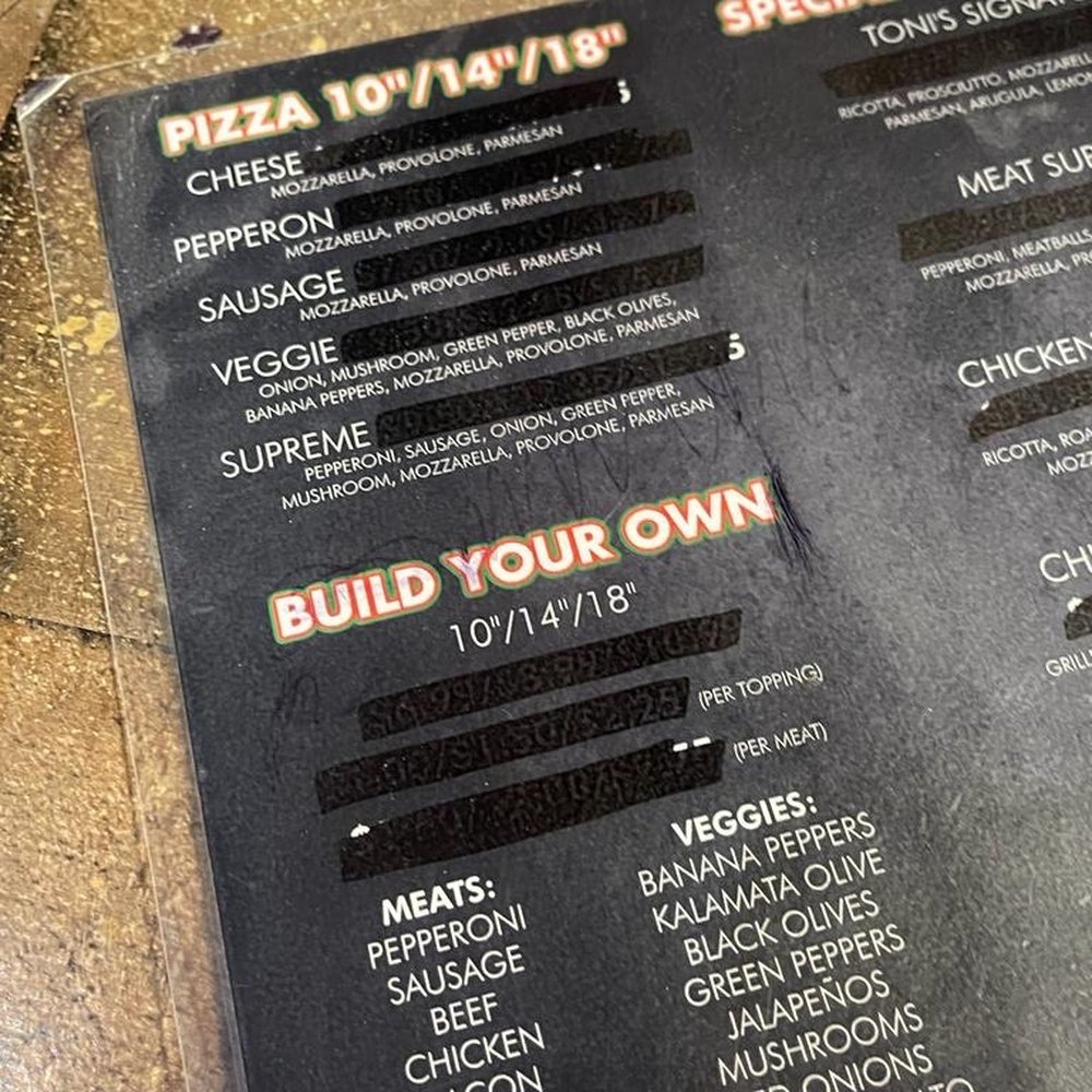 Toni's Pizza - Part of the Menu -- Friday, 14 July 2023 at Toni's Pizza - Pizza Near Me - Lakewood, Ohio Toni's Pizza - Part of the Menu -- Friday, 14 July 2023 at Toni's Pizza - Pizza Near Me - Lakewood, Ohio