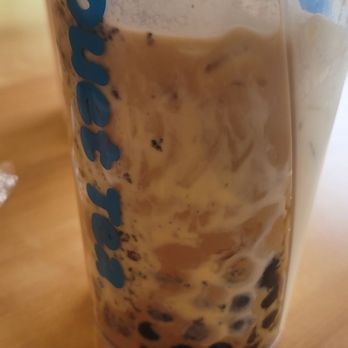 Duet Tea - split cup oreo milk tea creme brulee and peach oolong milk tea - Bubble Tea Near Me - Fremont, California