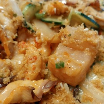 Ichi Poki & Ramen - Albacore, squid and crawfish close-up with Ichi Sauce and Spicy Mayo (Mayo is not spicy for me) - Poke Near Me - Chino, California Ichi Poki & Ramen - Albacore, squid and crawfish close-up with Ichi Sauce and Spicy Mayo (Mayo is not spicy for me) - Poke Near Me - Chino, California