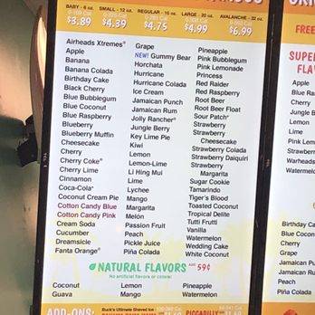 Bahama Buck's - Westminster - All the different flavors for shaved ice and sizes - Desserts Near Me - Westminster, Colorado
