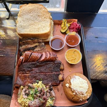 Southern Junction - Texas Trinity - Brisket, Ribs, Sausage with cornbread and brisket rice - Indian Near Me - Buffalo, New York Southern Junction - Texas Trinity - Brisket, Ribs, Sausage with cornbread and brisket rice - Indian Near Me - Buffalo, New York