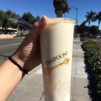 Teaspoon - Jasmine Milk Tea with lychee jelly and almond pudding  yum - Bubble Tea Near Me - Santa Clara, California