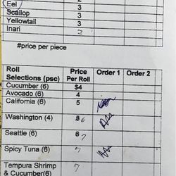 Hiroshi's Catering, Take-out & Deli - Sushi menu 8/11/22