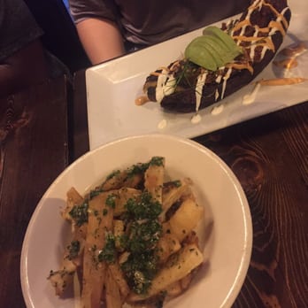 Havana Cafe - Maduro relleno with churrasco. This was also very delicious & Yuca Fries which were amazing - Cuban Near Me - Bronx, New York