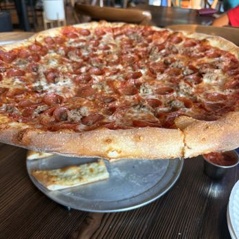 DeSalvo's Pizza - Large pepperoni and sausage, NY style.  How do they make that crust so good? - Pizza Near Me - Evanston, Illinois