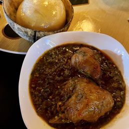 Okro soup with chicken and fufu Okro soup with chicken and fufu