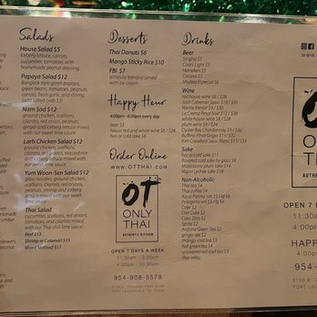 Only Thai Authentic Kitchen - Menu - Thai Near Me - Fort Lauderdale, Florida