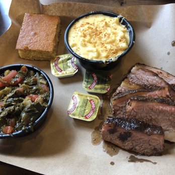 Mission BBQ - Brisket "tray", Mac & cheese, greens, & cornbread! - Southern Near Me - Charlottesville, Virginia Mission BBQ - Brisket "tray", Mac & cheese, greens, & cornbread! - Southern Near Me - Charlottesville, Virginia