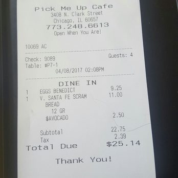 Pick Me Up Cafe - Receipt - New American Near Me - Chicago, Illinois Pick Me Up Cafe - Receipt - New American Near Me - Chicago, Illinois