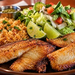 El Paraiso Mexican Grill - Fried Tilapia, Rice, and Salad