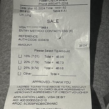 Sugar Tide Dessert - Forcing me to tip on $12 dine in as I wait for the rest of  to go drinks. Total $38.94.  She said "Mandatory 25-30%" - Desserts Near Me - Foster City, California