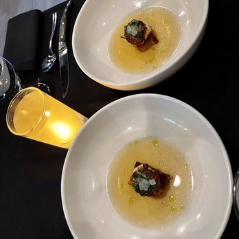 Altura Bistro - Perfectly seared scallop on pork belly with dashi broth.  Oh. My. Lawd. - Steakhouses Near Me - Anchorage, Alaska