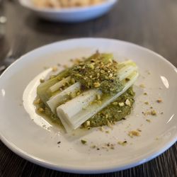 Public Provisions - Tender Leeks with Pistachio Romesco
