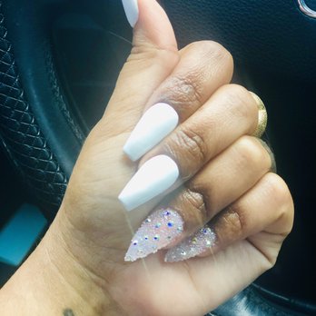 Creative Nails & Spa Too - Acrylic full set Gel white polish with Rhinestones/crystals - Nail Salons Near Me - Sunrise, Florida Creative Nails & Spa Too - Acrylic full set Gel white polish with Rhinestones/crystals - Nail Salons Near Me - Sunrise, Florida