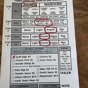 Garlic High - Order sheet - Ramen Near Me - Sunnyvale, California