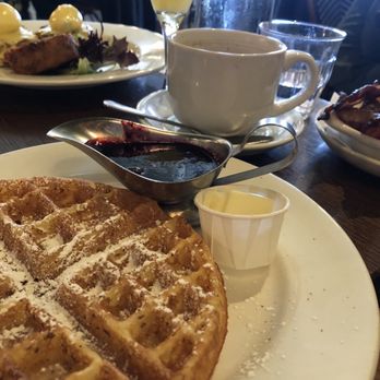 Cafe Monte - Gluten free waffle with berry compote - French Near Me - Charlotte, North Carolina