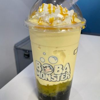 Boba Monster - Mango sago ($6.50) with regular boba ($0.50) - Desserts Near Me - Vancouver, British Columbia
