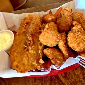 Camelot Fish & Chips - The Camelot ($17.95) - 1 Fish, 3 Shrimps, 3 Scallops and 3 Oysters - Seafood Near Me - Pacifica, California