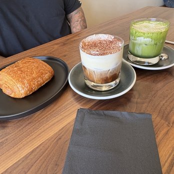 DAL Coffee - Matcha Cloud Cream, Black & White, and a chocolate croissant - Coffee & Tea Near Me - Buena Park, California DAL Coffee - Matcha Cloud Cream, Black & White, and a chocolate croissant - Coffee & Tea Near Me - Buena Park, California