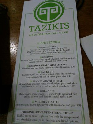 Menu photo 1 Taziki's Mediterranean Cafe - Gunbarrel Chattanooga, TN Menu photo 1 Taziki's Mediterranean Cafe - Gunbarrel Chattanooga, TN