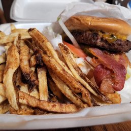 Burger and fries from Fosters