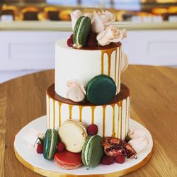 Lavender Bakery & Cafe' - Drip Two Tier Wedding Cake with Macaroons