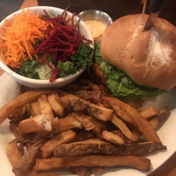 MeeT - Angry burger (w/ beyond meat patty) + fries and salad - Burgers Near Me - Vancouver, British Columbia