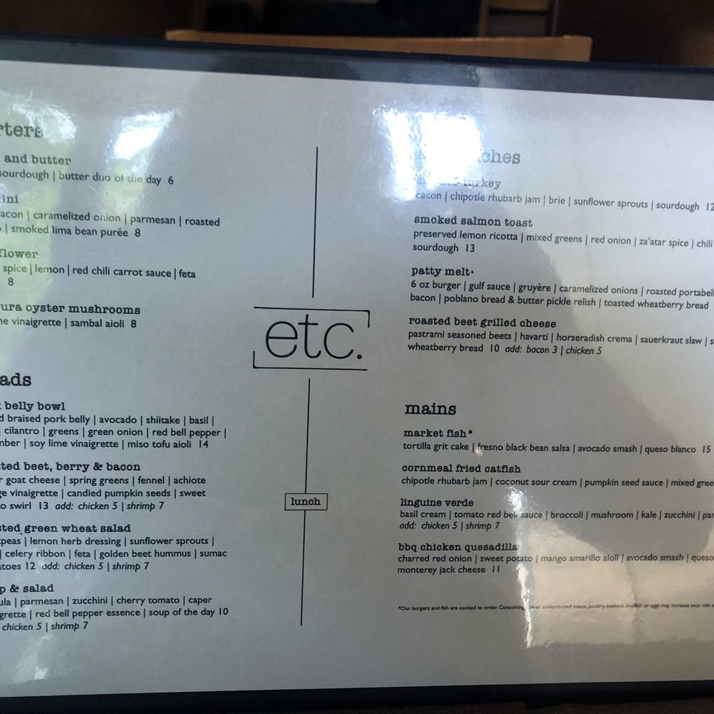 Etc Restaurant - Lunch Menu - New American Near Me - Nashville, Tennessee Etc Restaurant - Lunch Menu - New American Near Me - Nashville, Tennessee