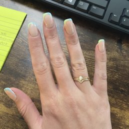 Dip powder with extensions, deep French curve, and ombré. Total after tax was $114. Dip powder with extensions, deep French curve, and ombré. Total after tax was $114.