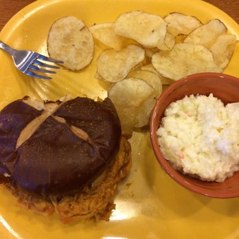 Falling Rock Cafe and Book Store - BBQ sandwich on pretzel bun - Bookstores Near Me - Munising, Michigan Falling Rock Cafe and Book Store - BBQ sandwich on pretzel bun - Bookstores Near Me - Munising, Michigan