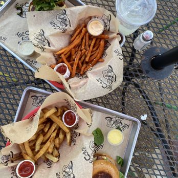 The Cove - Good'a Burgers, with regular fries and sweet potato fries. Sides of house-made honey mustard, chipotle mayo, and ranch. - Vegetarian Near Me - San Antonio, Texas The Cove - Good'a Burgers, with regular fries and sweet potato fries. Sides of house-made honey mustard, chipotle mayo, and ranch. - Vegetarian Near Me - San Antonio, Texas