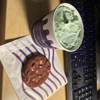 Insomnia Cookies - Mint Ice Cream in a Cup and Red Velvet Cookie (limited time only ) - Desserts Near Me - Portland, Oregon