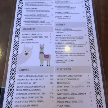 Jhony's Peruvian Cuisine - Menu 3/2026 - Peruvian Near Me - Hailey, Idaho