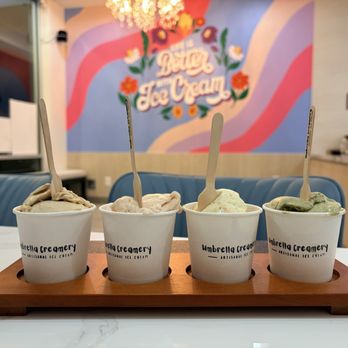Umbrella Creamery - Flight (Chikoo, Guava, Bakalava, Paan) - Ice Cream & Frozen Yogurt Near Me - Folsom, California Umbrella Creamery - Flight (Chikoo, Guava, Bakalava, Paan) - Ice Cream & Frozen Yogurt Near Me - Folsom, California