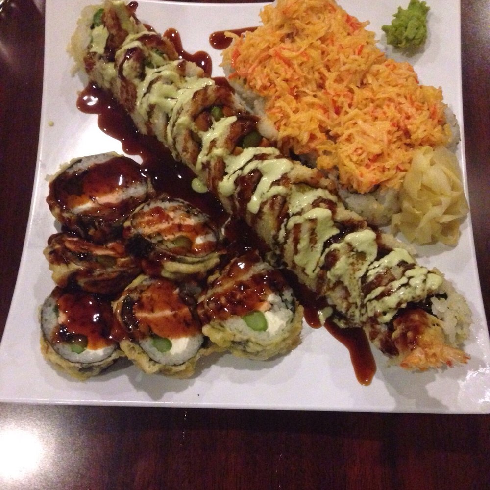 Kai Sushi - South Loop - Sakura Blossom Roll (Left), Super Crunchy Roll (Middle), and Dynamite Roll (Right) - Sushi Bars Near Me - Chicago, Illinois