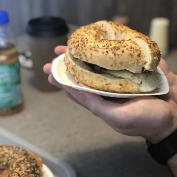 Mr J's Bagels & Deli - Steak egg Steak, Egg, and Pepper Jack on onion bagel - Bagels Near Me - Harrisonburg, Virginia Mr J's Bagels & Deli - Steak egg Steak, Egg, and Pepper Jack on onion bagel - Bagels Near Me - Harrisonburg, Virginia