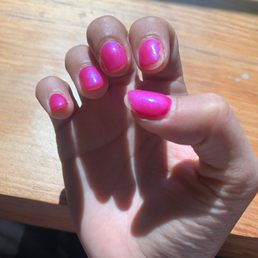Index finger, middle finger, and thumb (previously fixed on a second visit) peeling and chipped :(