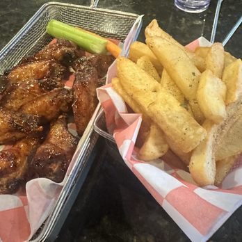 MaryLou's - Hot Honey wings and a side of fries! The wings and steak fries were very well seasoned. - Tacos Near Me - Fort Washington, Maryland