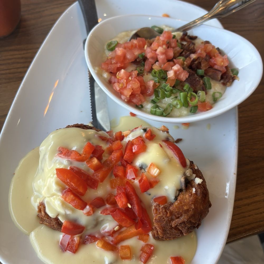 Another Broken Egg Cafe - Hash Brown Benedict and Loaded Bacon Gouda Grits - Breakfast & Brunch Near Me - Austin, Texas Another Broken Egg Cafe - Hash Brown Benedict and Loaded Bacon Gouda Grits - Breakfast & Brunch Near Me - Austin, Texas