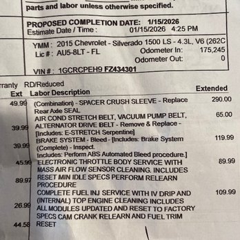 Fountain Auto Repair - Date of supposed repair/invoice - Auto Repair Near Me - Pompano Beach, Florida