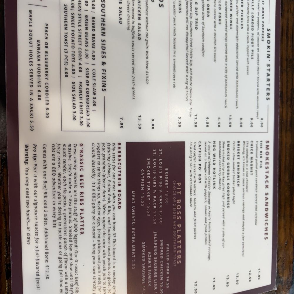G’s BBQ - Menú - Barbeque Near Me - Starke, Florida