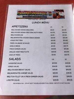 Menu photo 5 Sunshine Grill St Kitts, SA