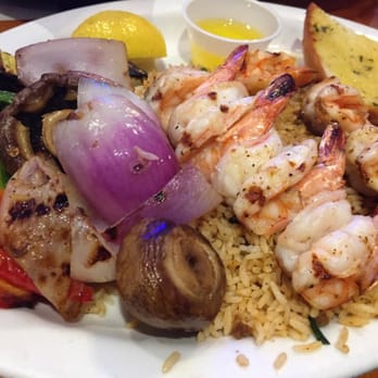 CR Surf & Turf - Shrimp Kabob comes with grilled vegetables, rice and garlic bread. - Seafood Near Me - Cedar Park, Texas CR Surf & Turf - Shrimp Kabob comes with grilled vegetables, rice and garlic bread. - Seafood Near Me - Cedar Park, Texas