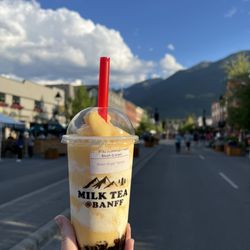 Milk Tea At Banff - Mango peach slush with boba