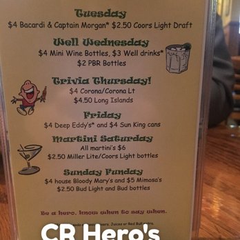 CR Hero's - Drink specials! - American Near Me - Fishers, Indiana CR Hero's - Drink specials! - American Near Me - Fishers, Indiana