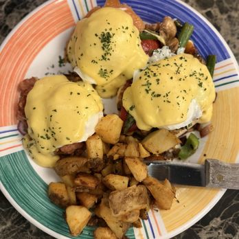 Surge Restaurant - Benedict Flight which my husband chose Hash Benedict, Lox Benedict, and Deluxe Benedict - Breakfast & Brunch Near Me - Kenmore, New York