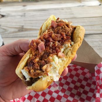 Dag On Country Store - "Mike Lowe RIP" Dog topped with pork BBQ, chili, slaw, and bacon - Convenience Stores Near Me - Reidsville, North Carolina