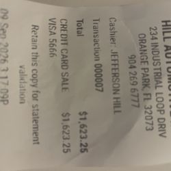 Hill Automotive - reciept